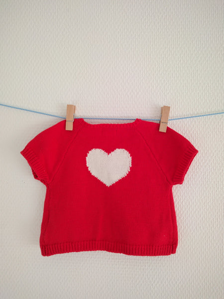 Gilet rouge coeur brioche laine