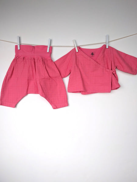 Ensemble gilet cache coeur et sarouel 3 mois fille Petit Bateau