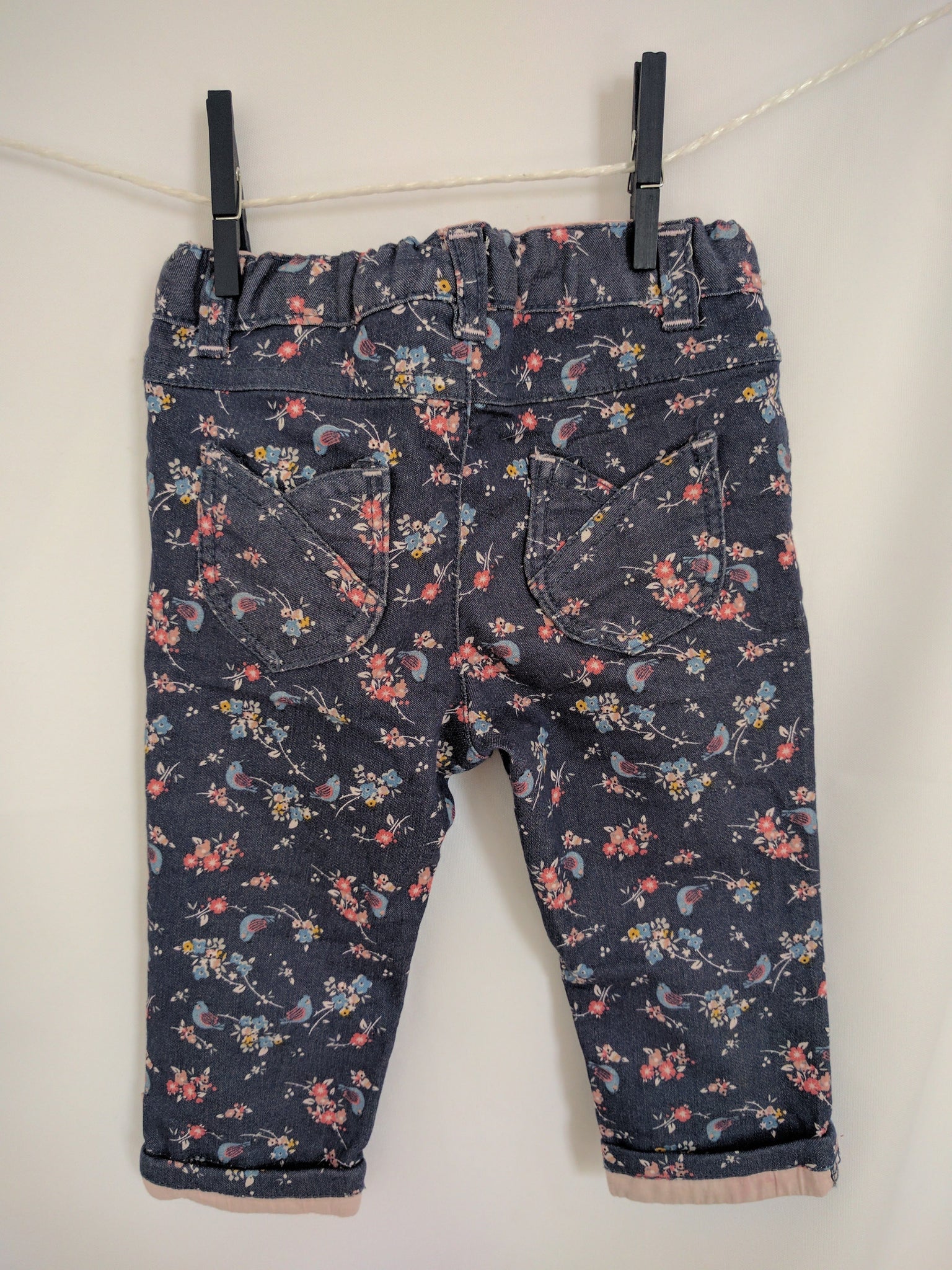 Pantalon à motifs oiseaux & fleurs