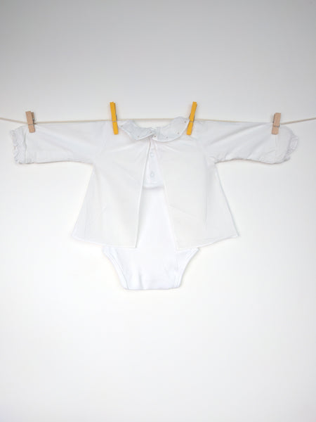Body blouse blanche avec col claudine et petits pois dorés