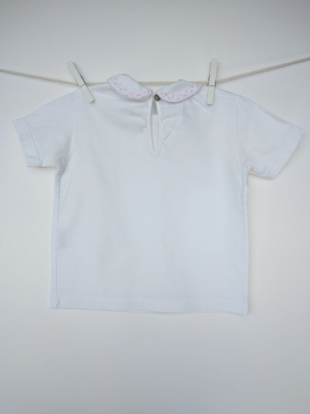 T-shirt col claudine à pois roses