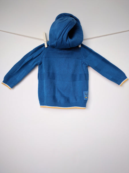 Gilet manches longues bleu liseré blanc et jaune