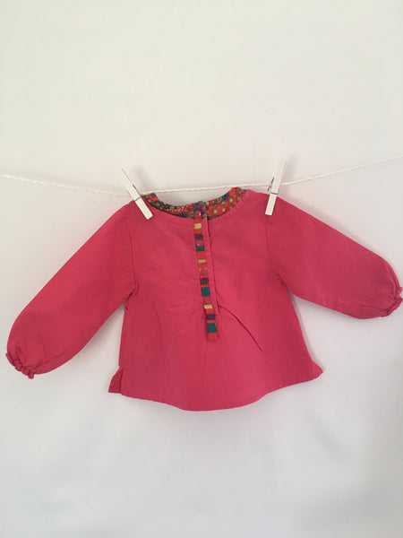 Blouse rose manches longue motif vert rigolos