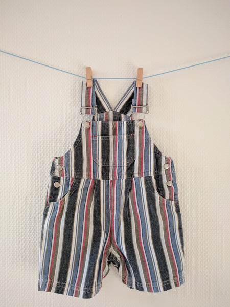 Salopette rayée rouge et bleue